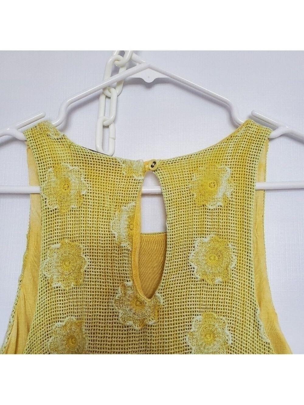 LANGUAGE DRESS SLEEVELESS FRINGE MUSTARD YELLOW EMBROIDERED FLORAL WOMANS ( XL ) - Picture 5 of 15